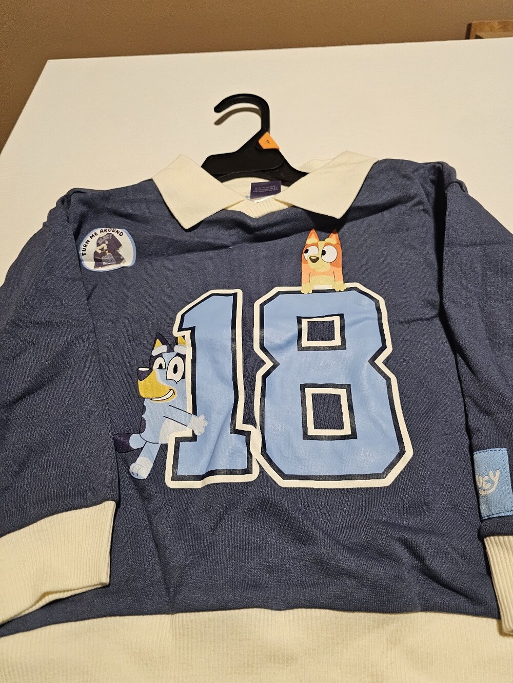 Bluey Kids Navy Blue Long-Sleeve Polo Sweatshirt - Navy Blue 4T New